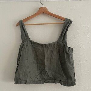 Handmade Linen Cropped Square Neck Top, Sage, Size M